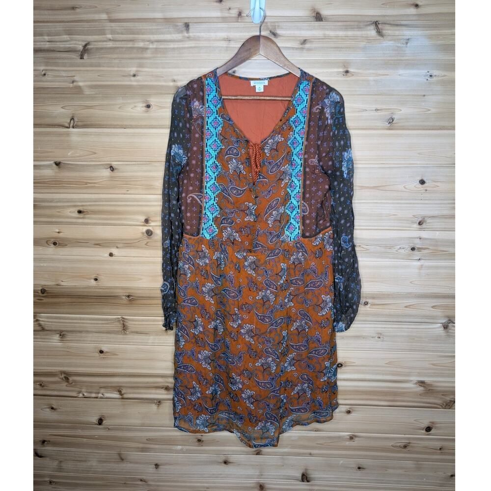 Sundance Orange Paisley Midi Dress with Teal Trim